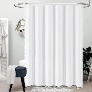 72x96" Extra Long Boho Linen Shower Curtain